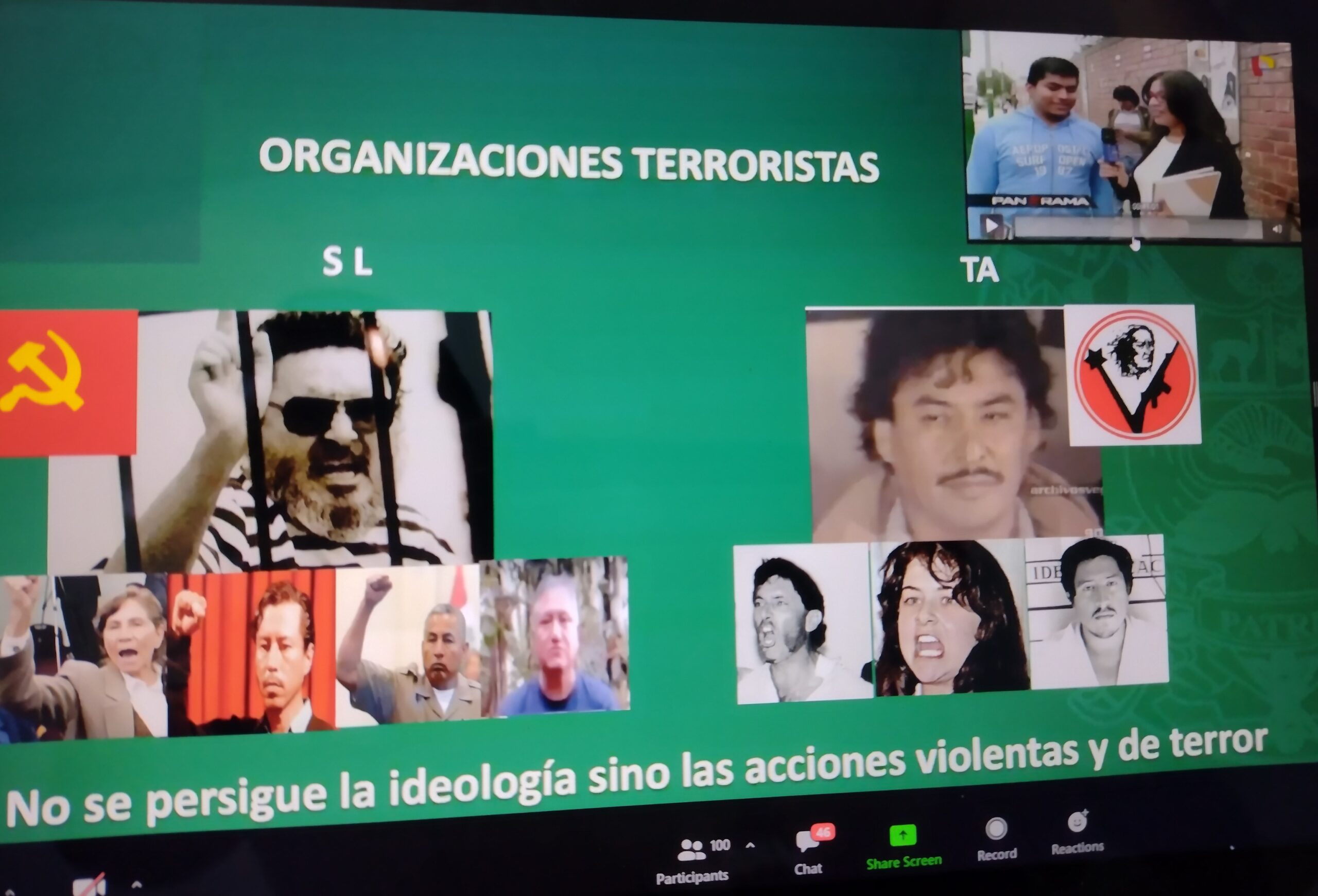Durante la charla se mostraron los rostros de los terroristas de Sendero Luminoso y MRTA. (Captura)